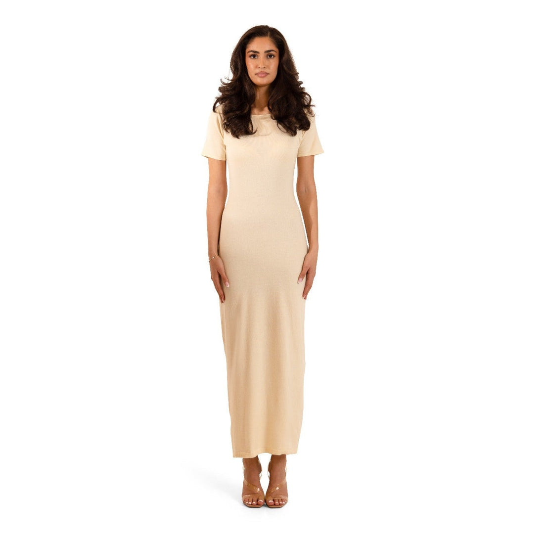 Ivory Cream Sienna Knit Long Maxi Dress, an opaque unlined modest dress