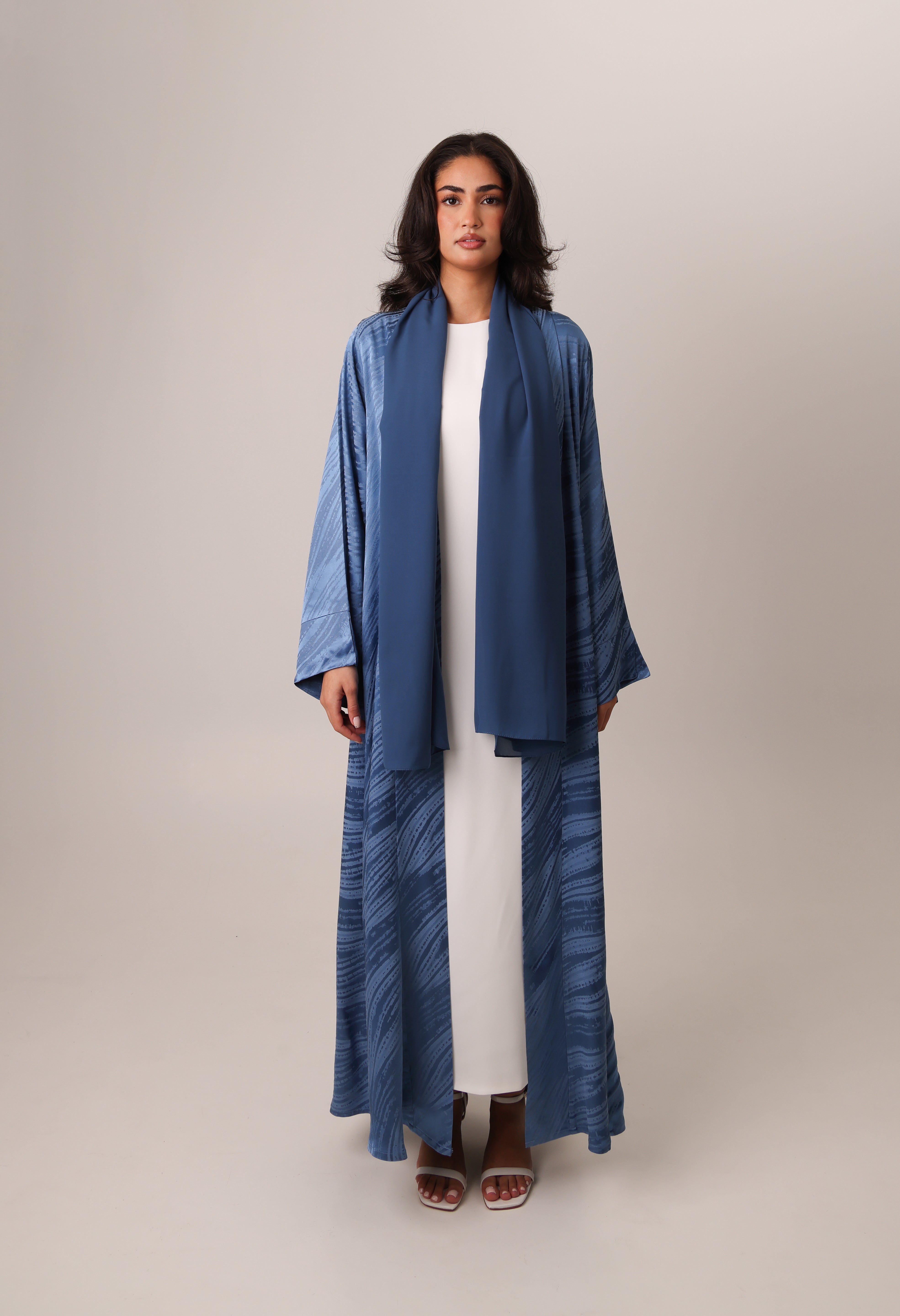 Open-Abaya-Jacquard-Silk-Scarf-Navy-Blue-Modest-Long-Set-2