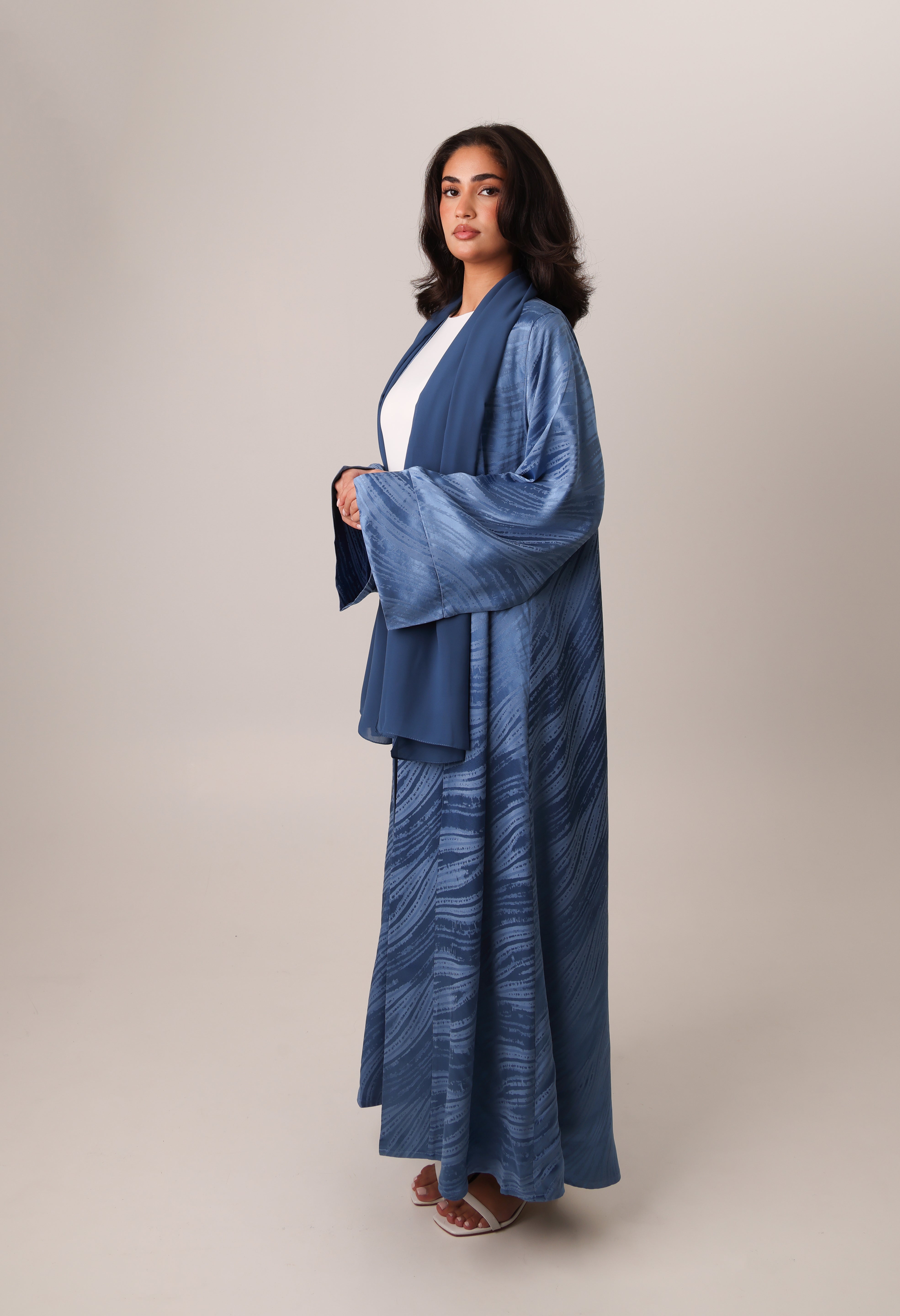 Open-Abaya-Jacquard-Silk-Scarf-Navy-Blue-Modest-Long-Set-4