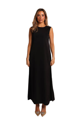 Black silky polyamide stretch maxi underdress – look 1