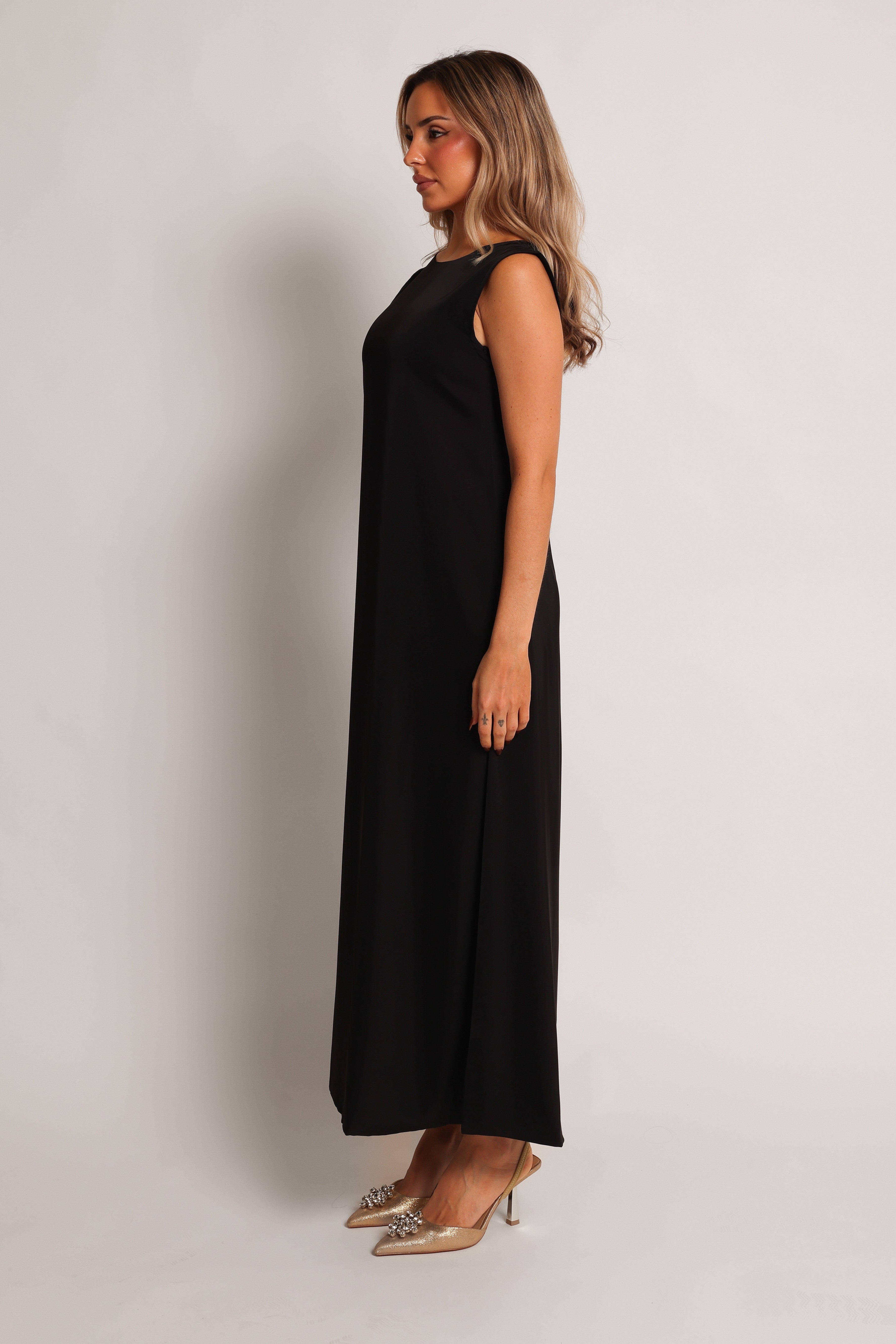 Black silky polyamide stretch maxi underdress – look 4