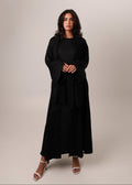 Black Turkish silky viscose jacquard open abaya – look 5