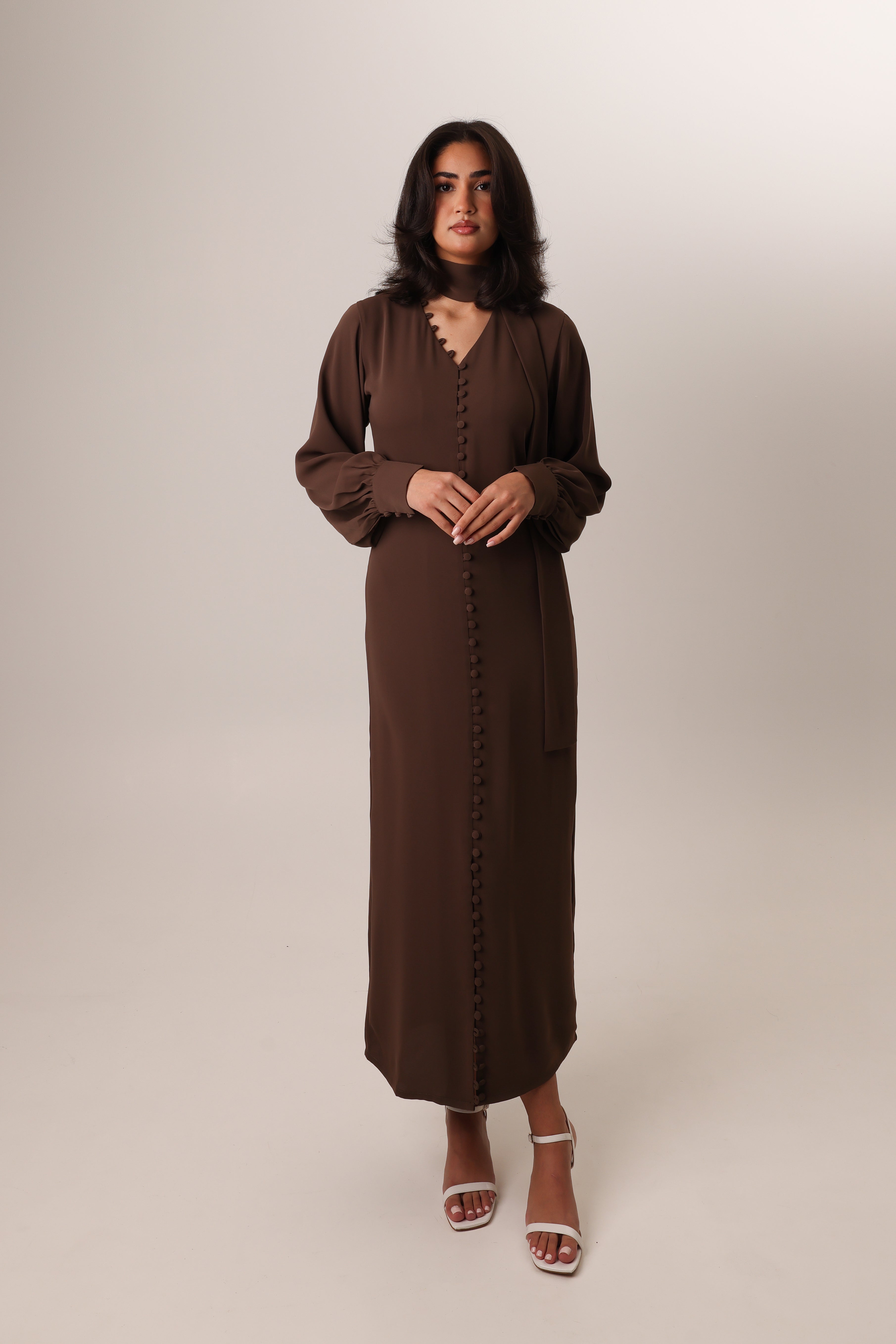 buttoned-crepe-kaftan-dress-brown-pencil-2