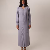 buttoned-crepe-kaftan-dress-grey-belt