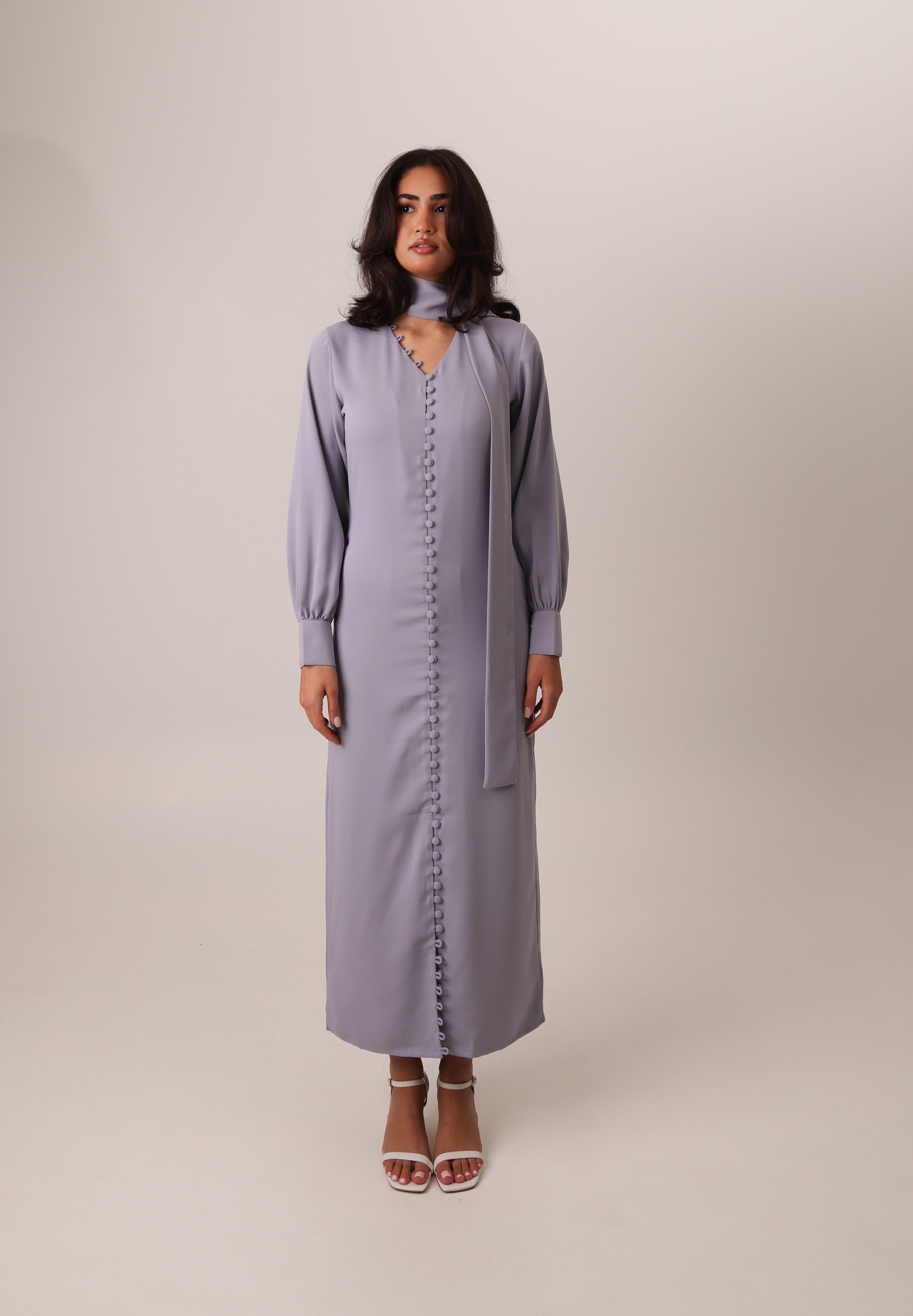 buttoned-crepe-kaftan-dress-grey-belt