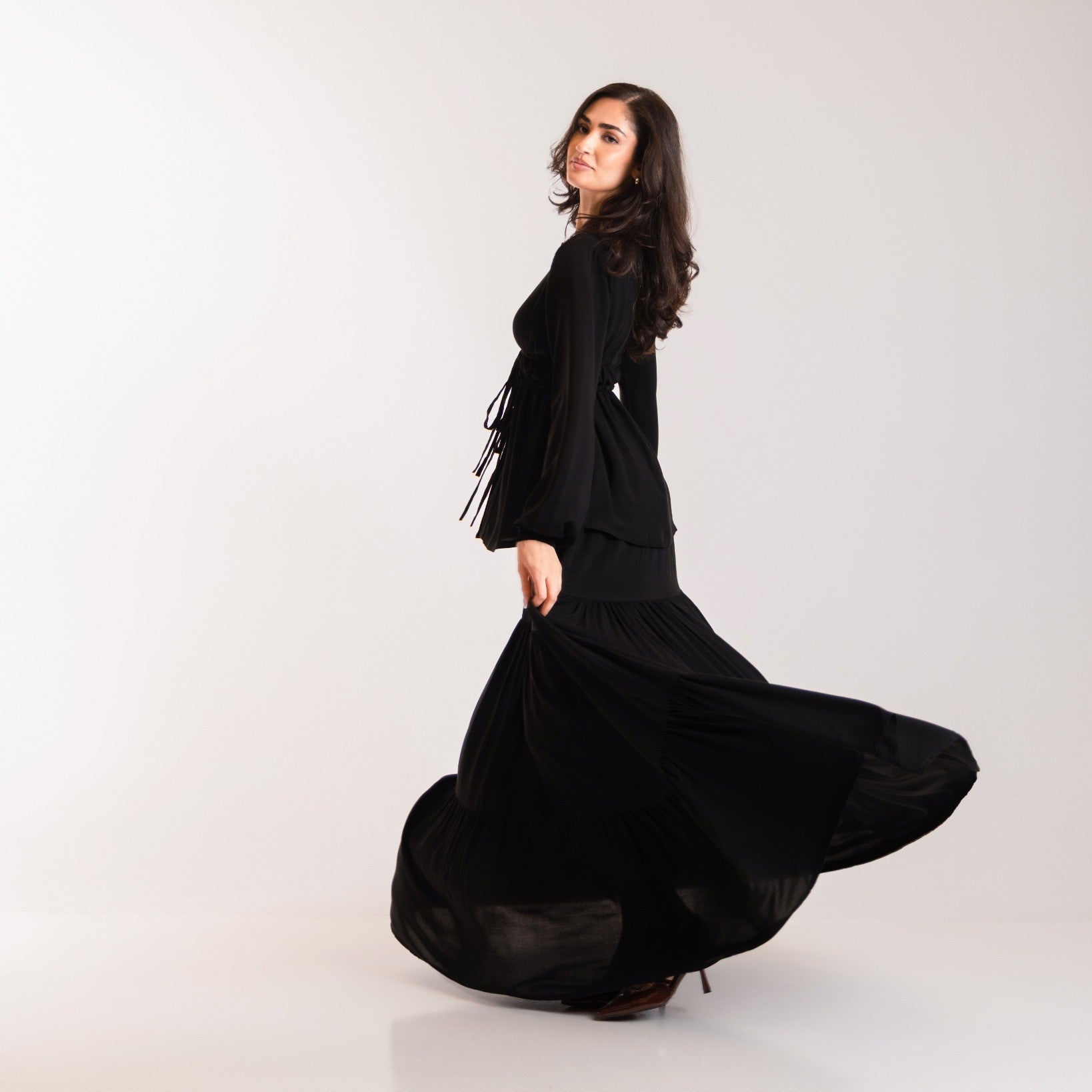 Lolita Formal Black two-piece set with fully lined A-line maxi skirt