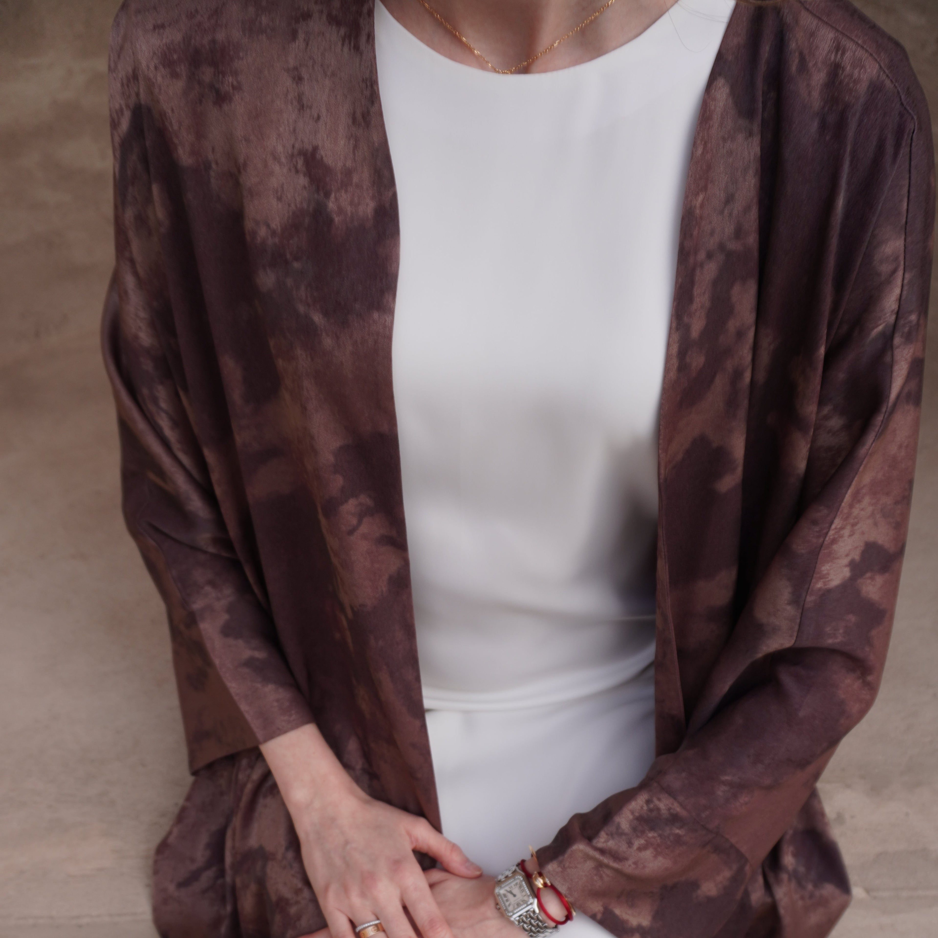 Hazal Studios Matte Hawa butterfly open abaya, alternate full-length view