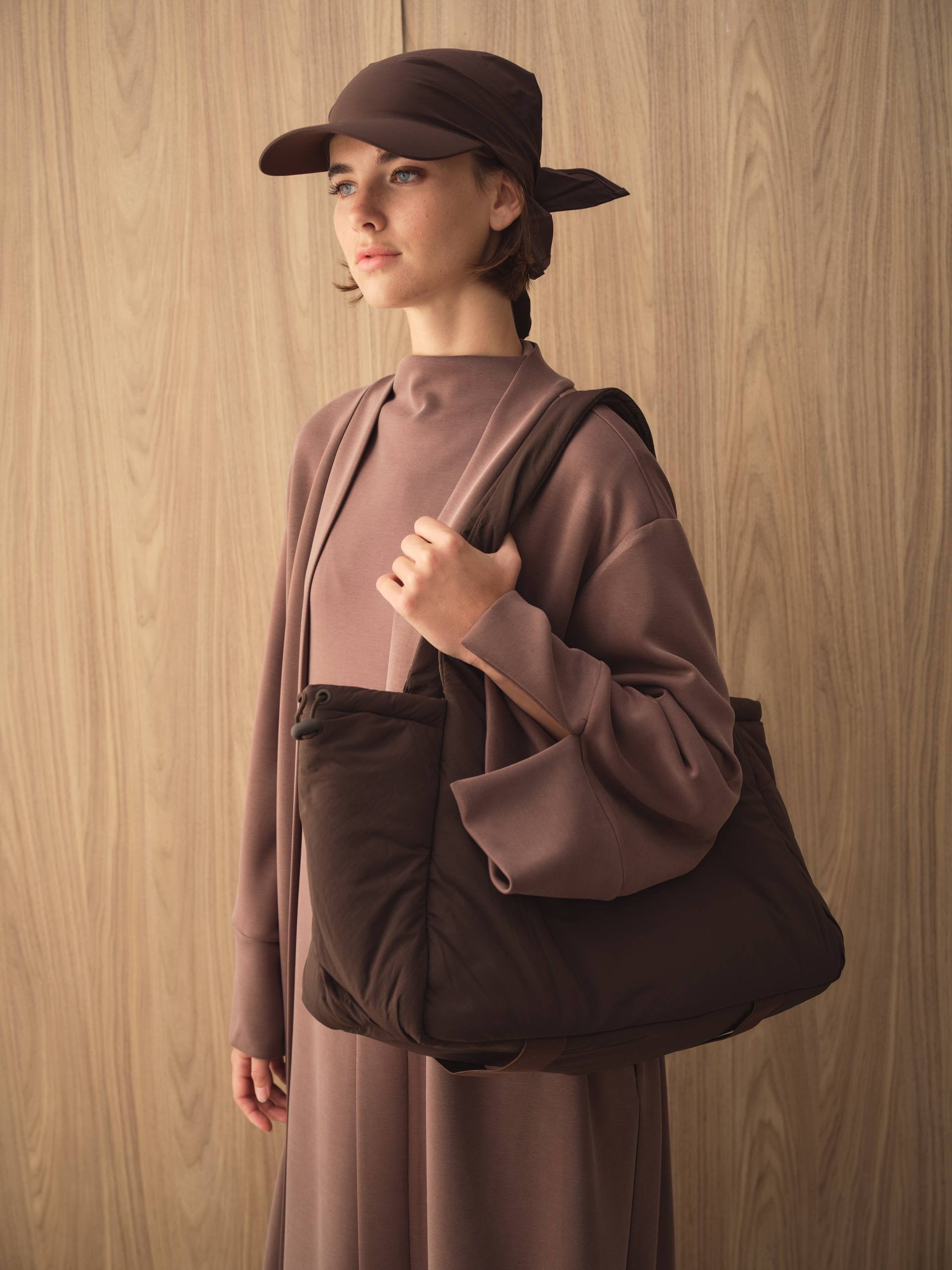 MOVE 01 Modal Stretch Abaya Set in Smoked Plum, upper garment view.