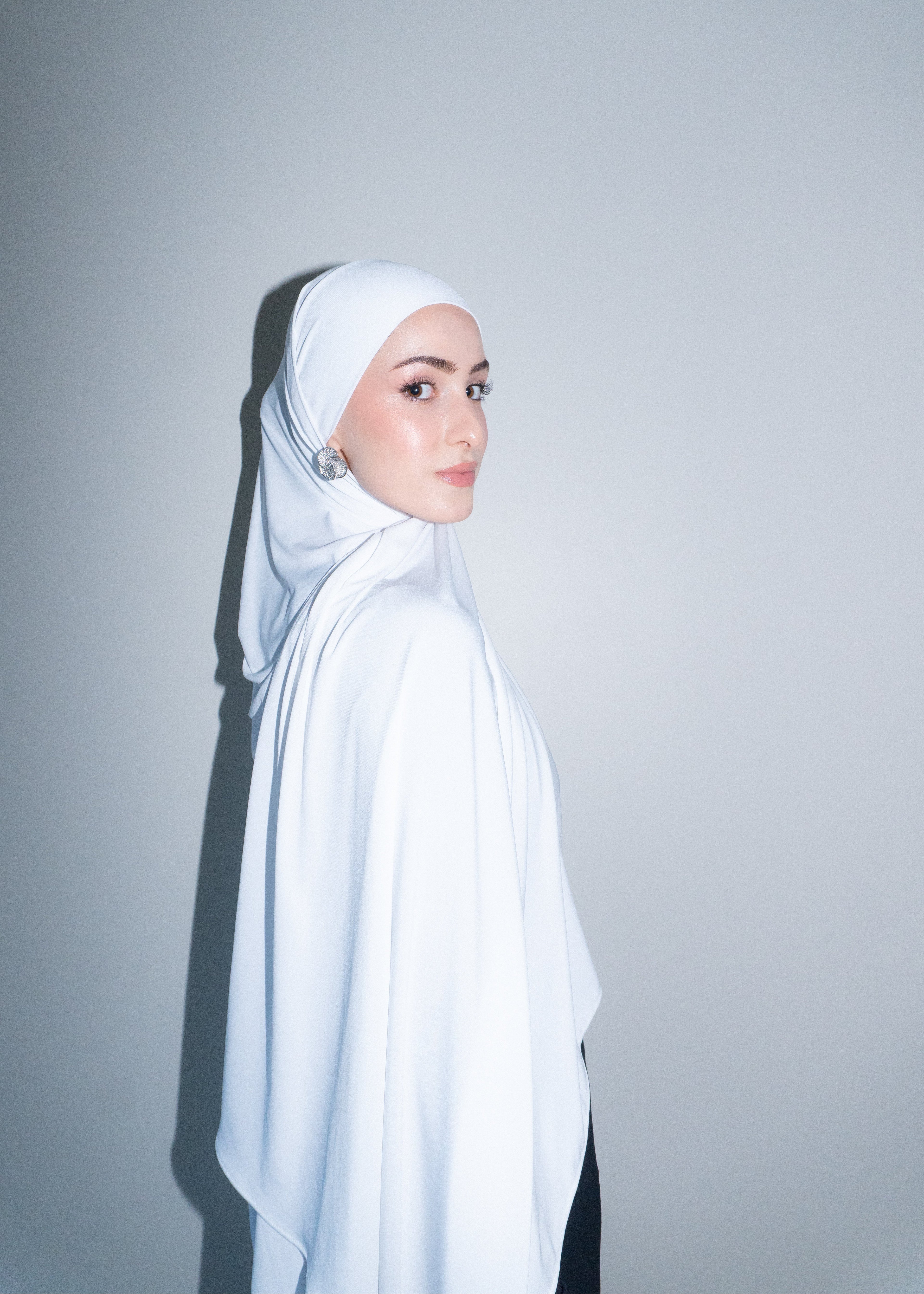 Premium modal jersey hijab with built-in tie-back band – alternate styling view