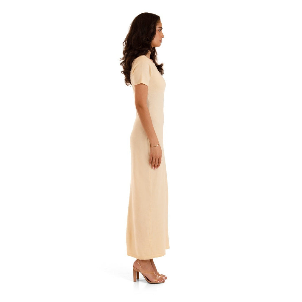 Ivory Cream knitted maxi underdress from the Sienna 3-piece set, alternate full-length standalone view.